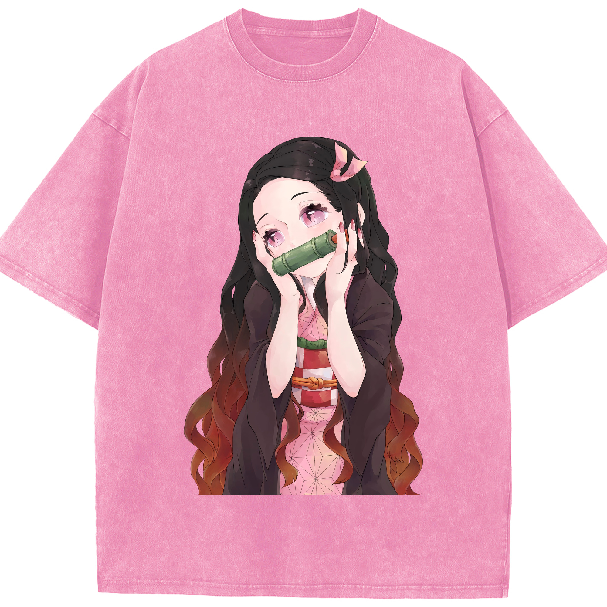 （画像用） 鬼滅の刃（きめつのやいば）竈門 禰󠄀豆子／かまど ねずこ Kamado Nezuko 綿100% ヴィンテージ風 半袖Tシャツ（フロントプリント）